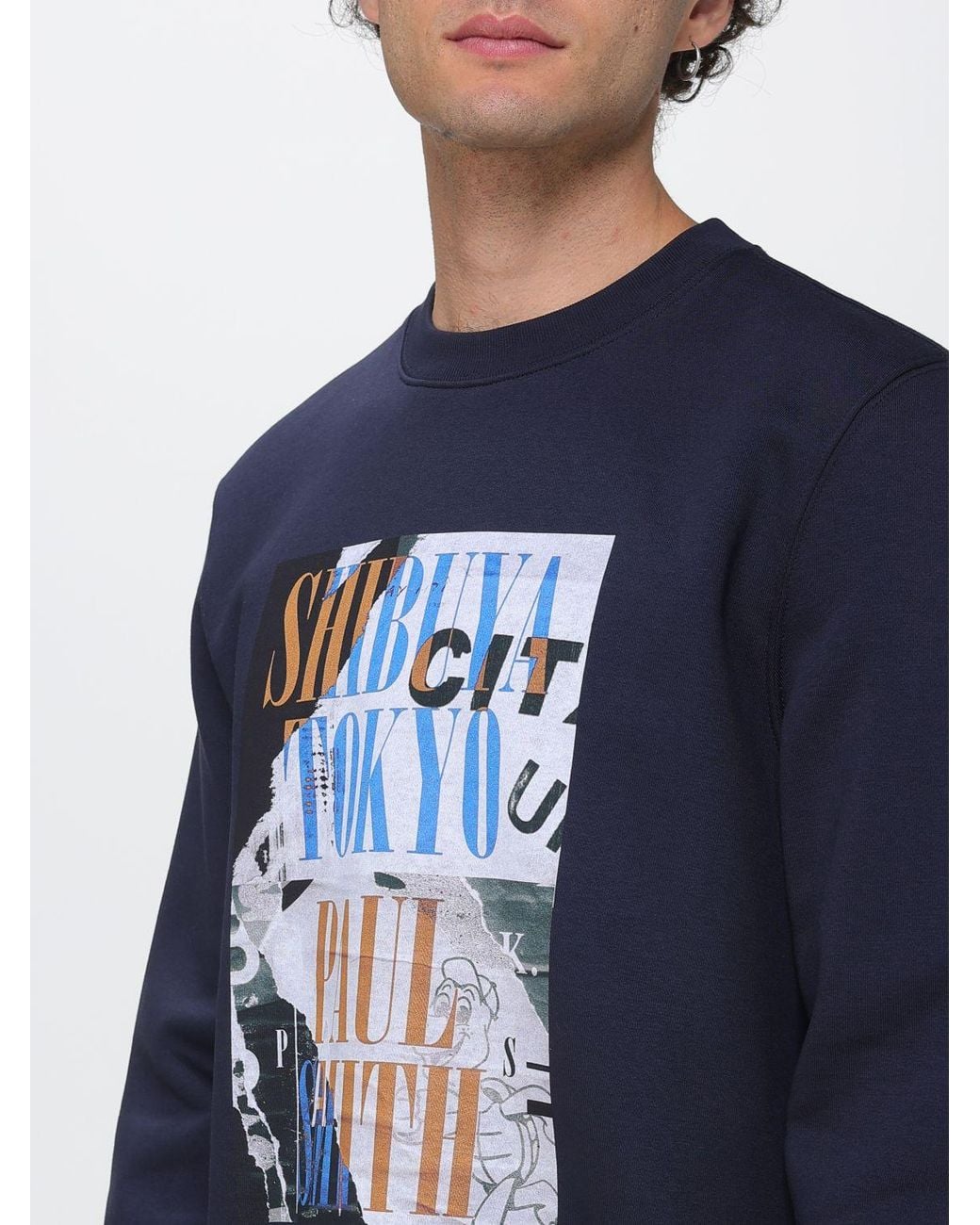 Paul Smith Blue Cotton-Blend Crewneck Sweatshirt With Graphic Print And Logo for men