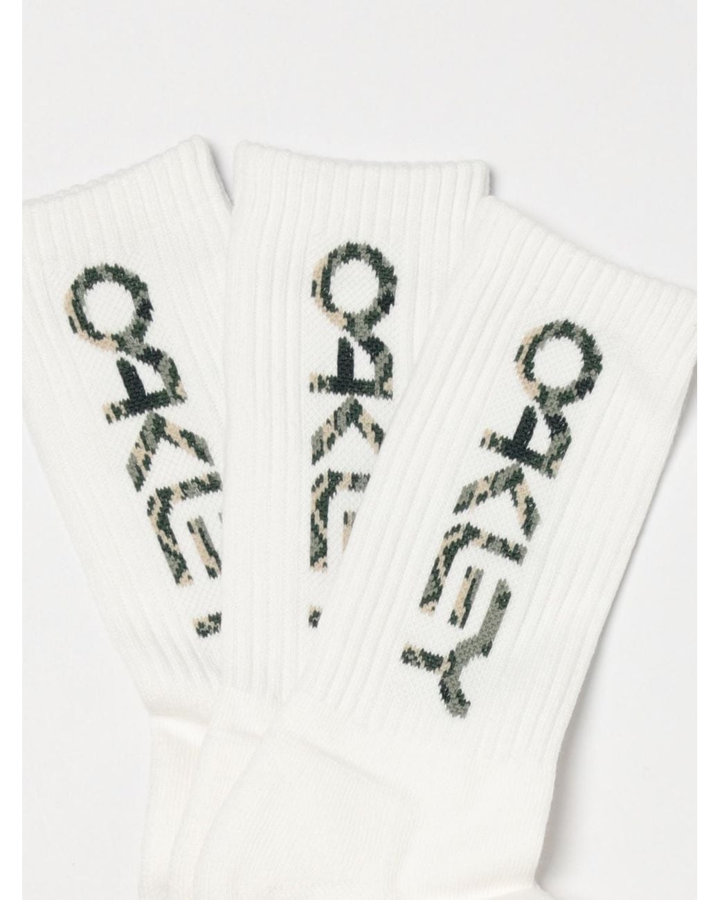 Oakley Natural Set Of 3 Pairs Of Ribbed Stretch Cotton Socks With Jacquard Logo for men