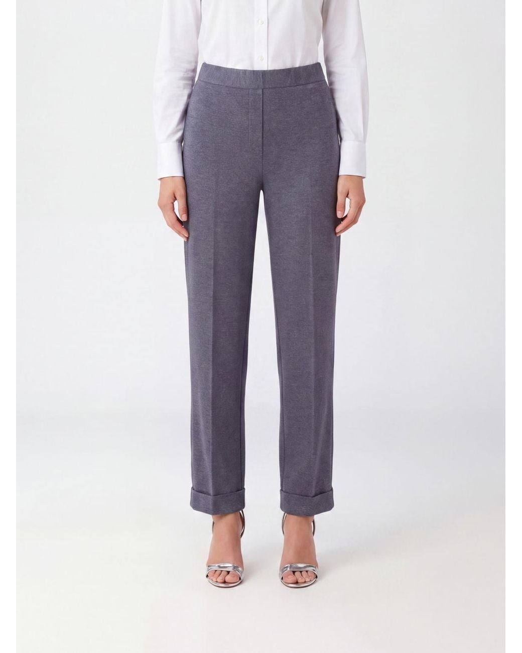 Semicouture Blue Cropped Slim Fit Trousers