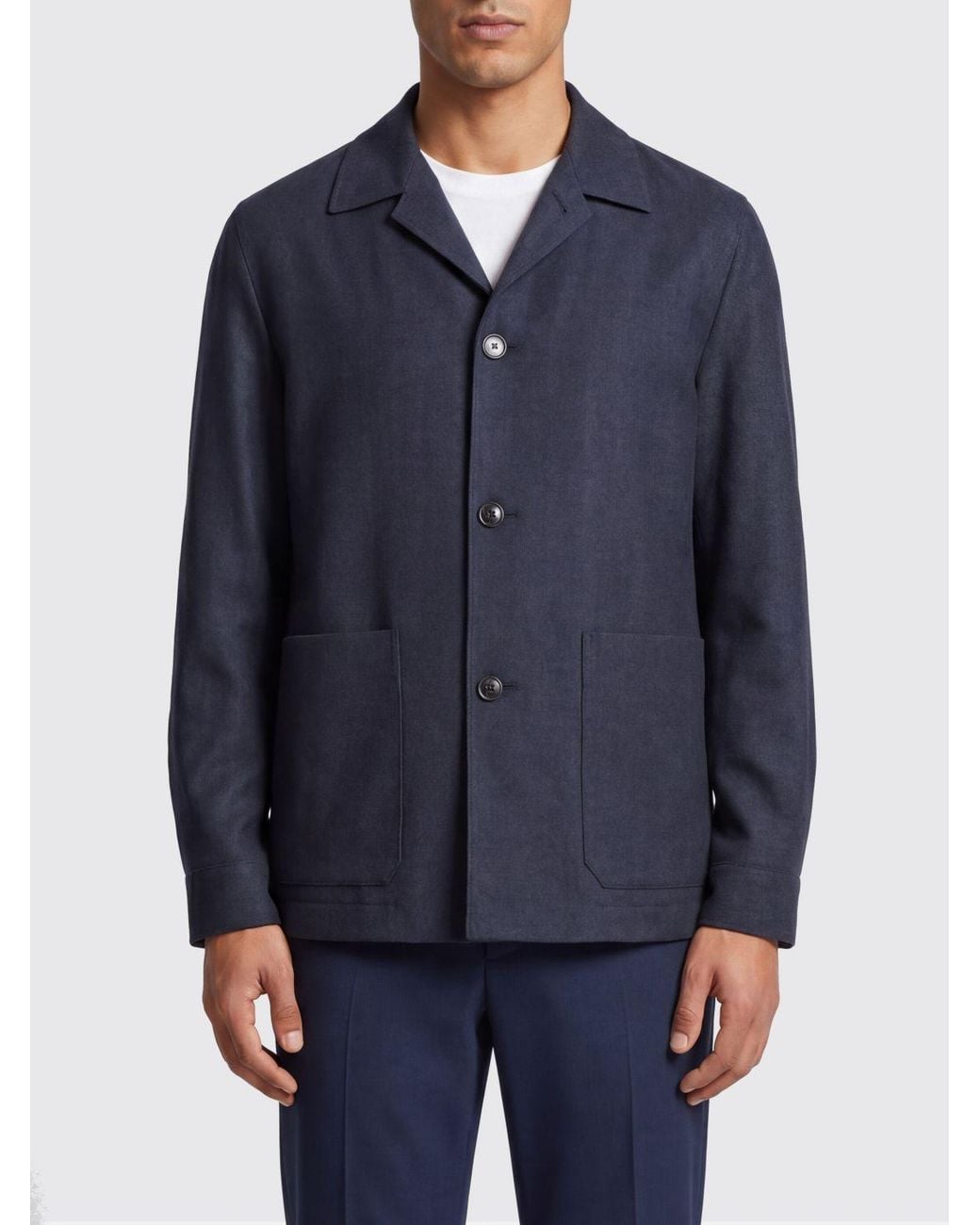 Zegna Blue Single-Breasted Linen And Wool Blazer for men