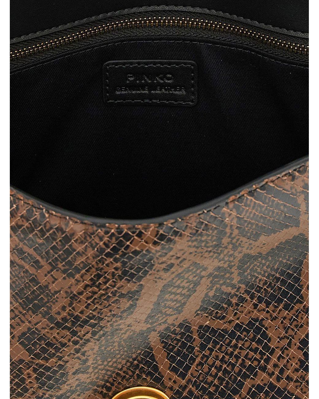 Pinko Black Love Bag Python-Print Leather Handbag With Love Birds Logo