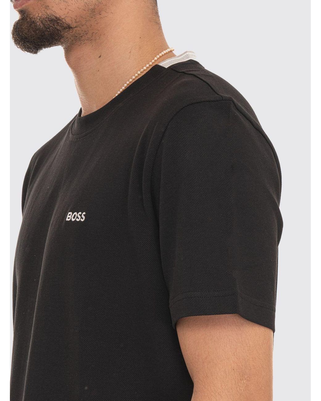 Boss Black Cotton Crew-Neck T-Shirt With Contrasting Logo On The Chest for men