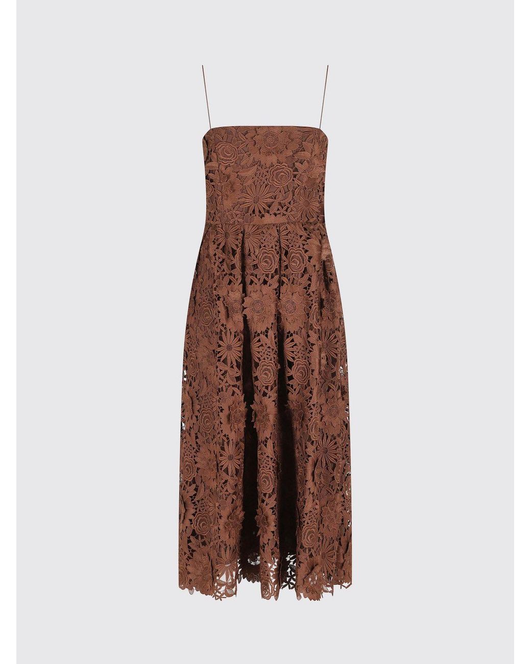 ROTATE BIRGER CHRISTENSEN Brown Macramé Midi Dress