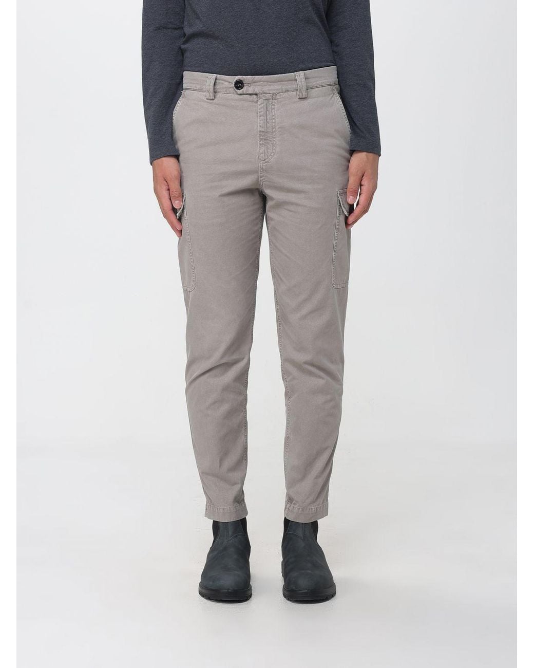 Brunello Cucinelli Gray Slim Fit Cotton Cargo Trousers for men
