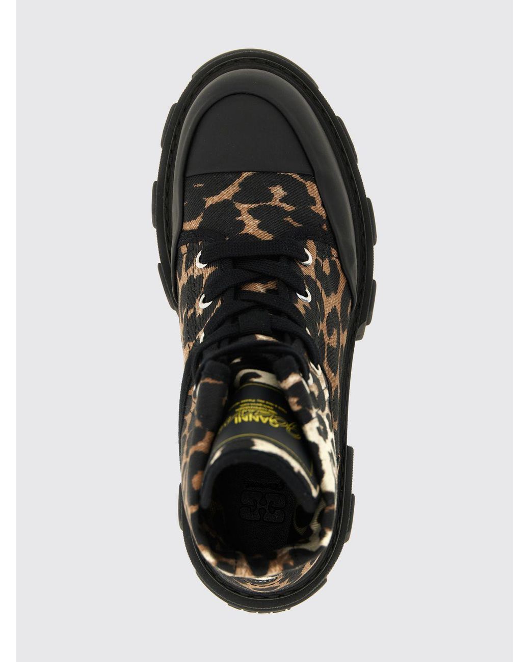 Ganni Black Animalier Print Organic Cotton Lace-Up Combat Boots With Lug Sole