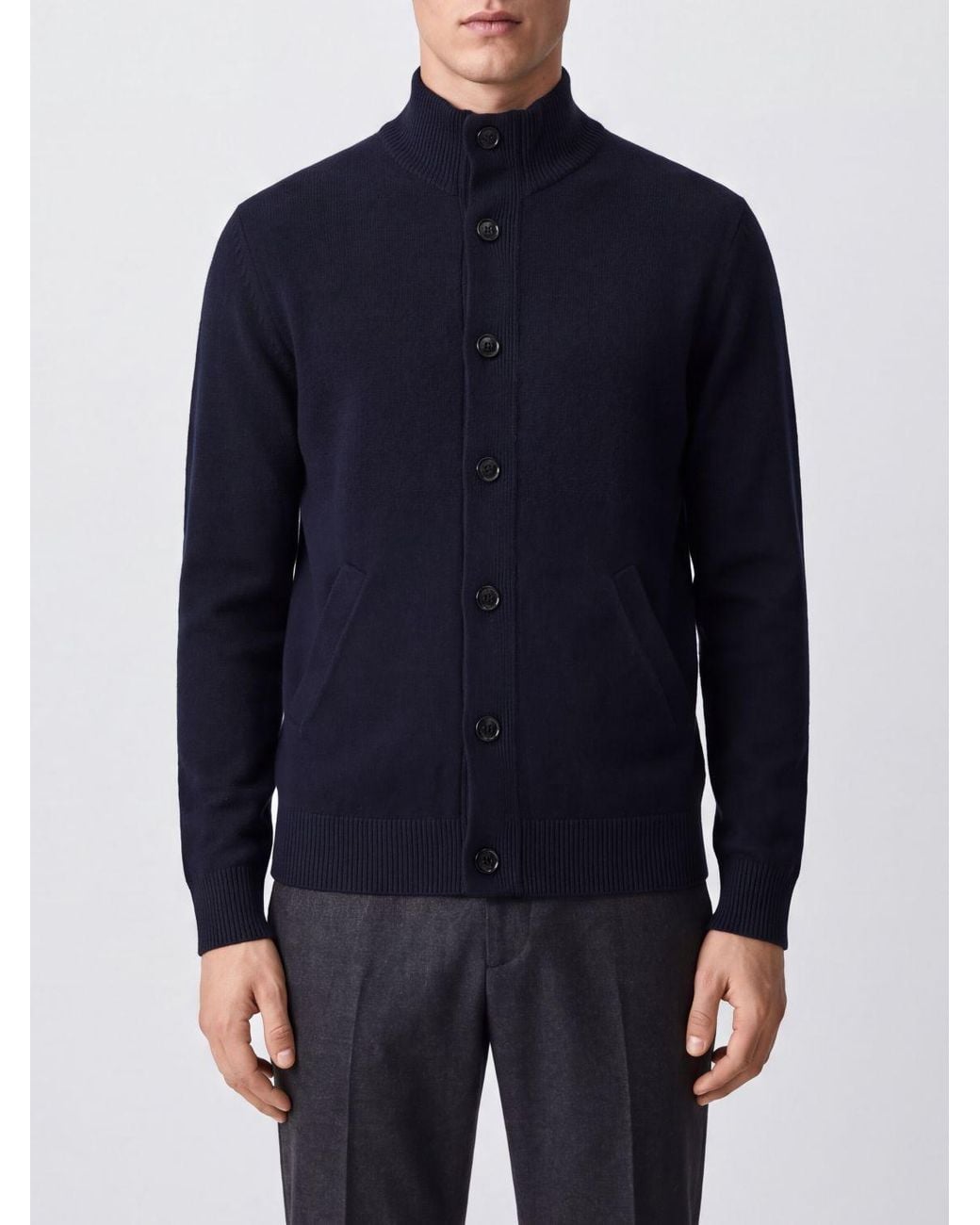 Brioni Blue High-Neck Pure Cashmere Cardigan With Button Closure for men