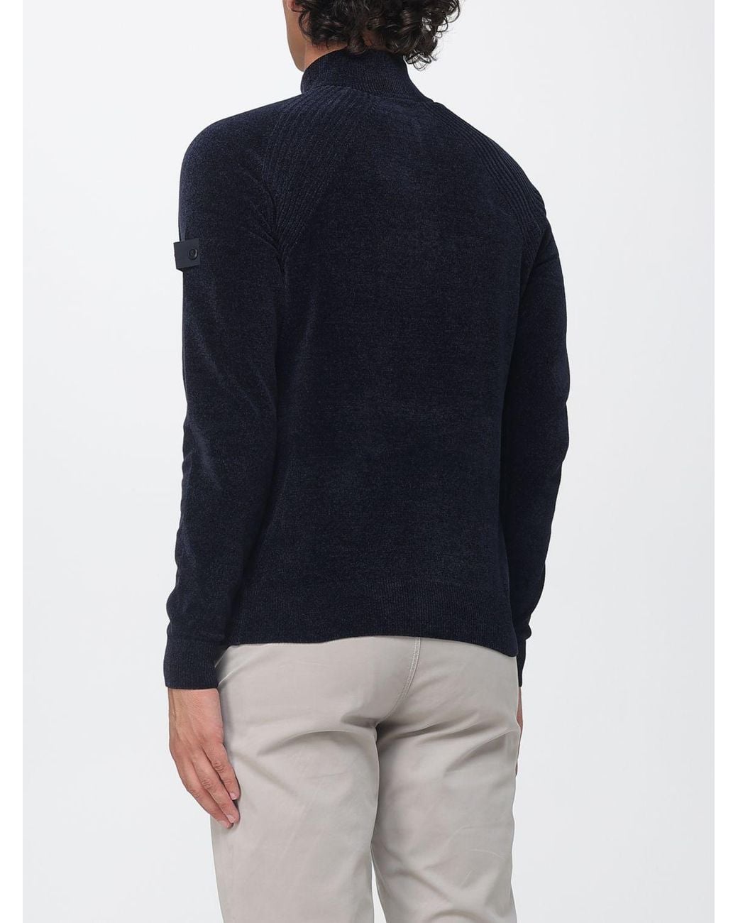 Peuterey Blue Chenille Velvet Turtleneck Jumper With Half-Zip And Dropped Shoulders for men