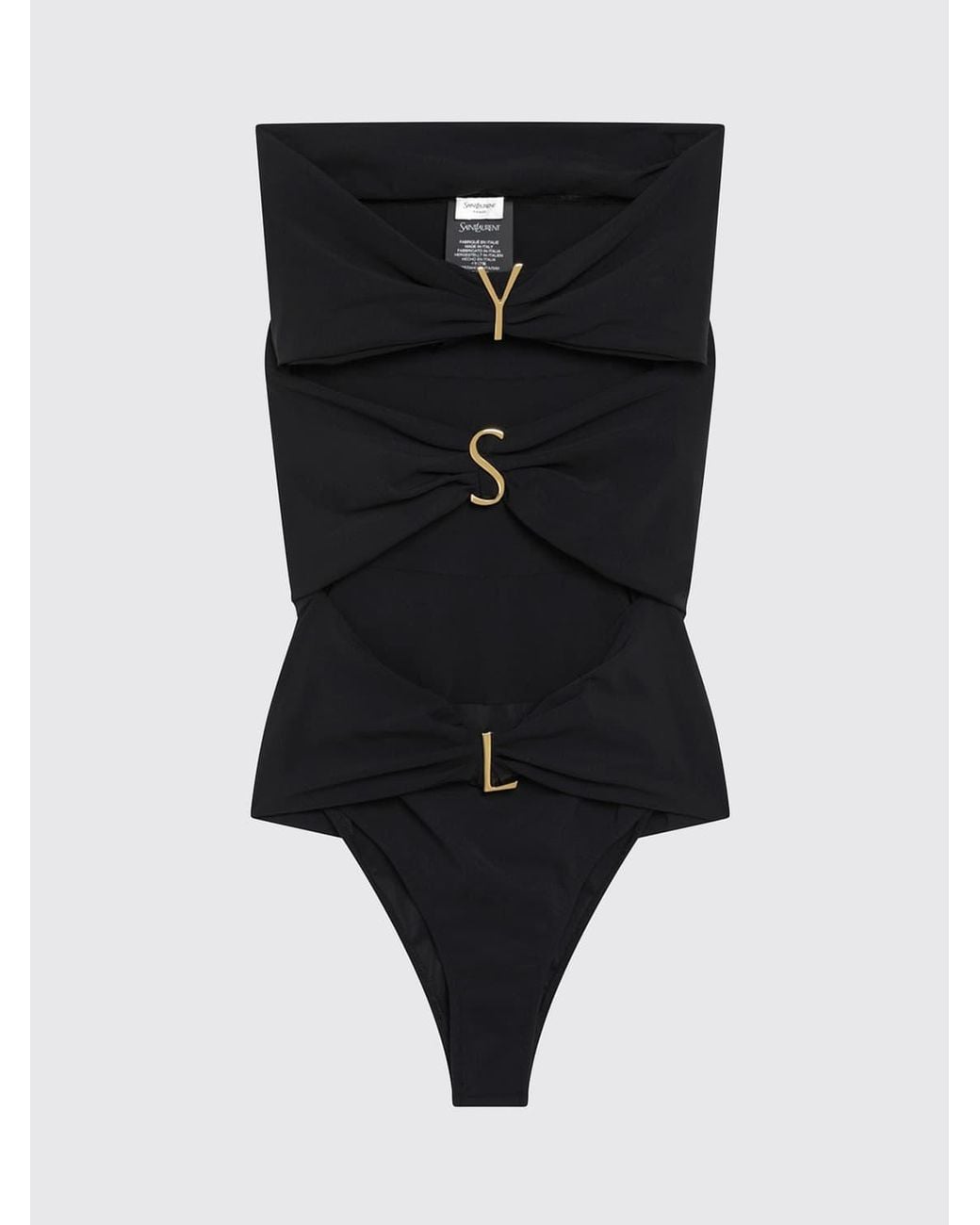 Saint Laurent Black Cut-Out One-Piece Swimsuit With Ysl Monogram And Sweetheart Neckline