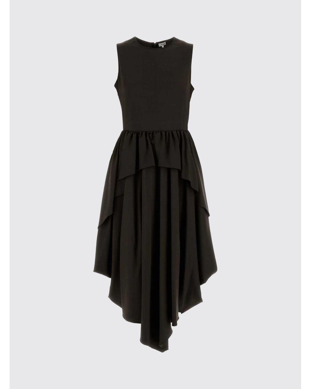 Loewe Black Sleeveless Slim Fit Asymmetrical Wool-Blend Midi Dress