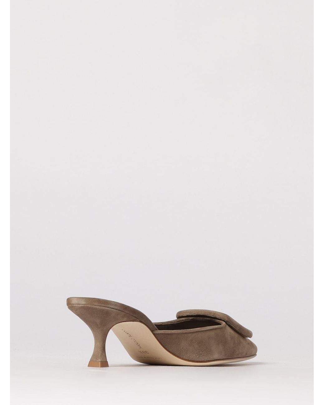 Manolo Blahnik Natural Maysale Suede Mules With Decorative Buckle