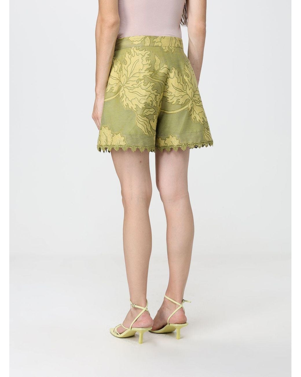 LaDoubleJ Yellow Good Butt Floral Print Cotton And Silk Shorts With Lace Trim