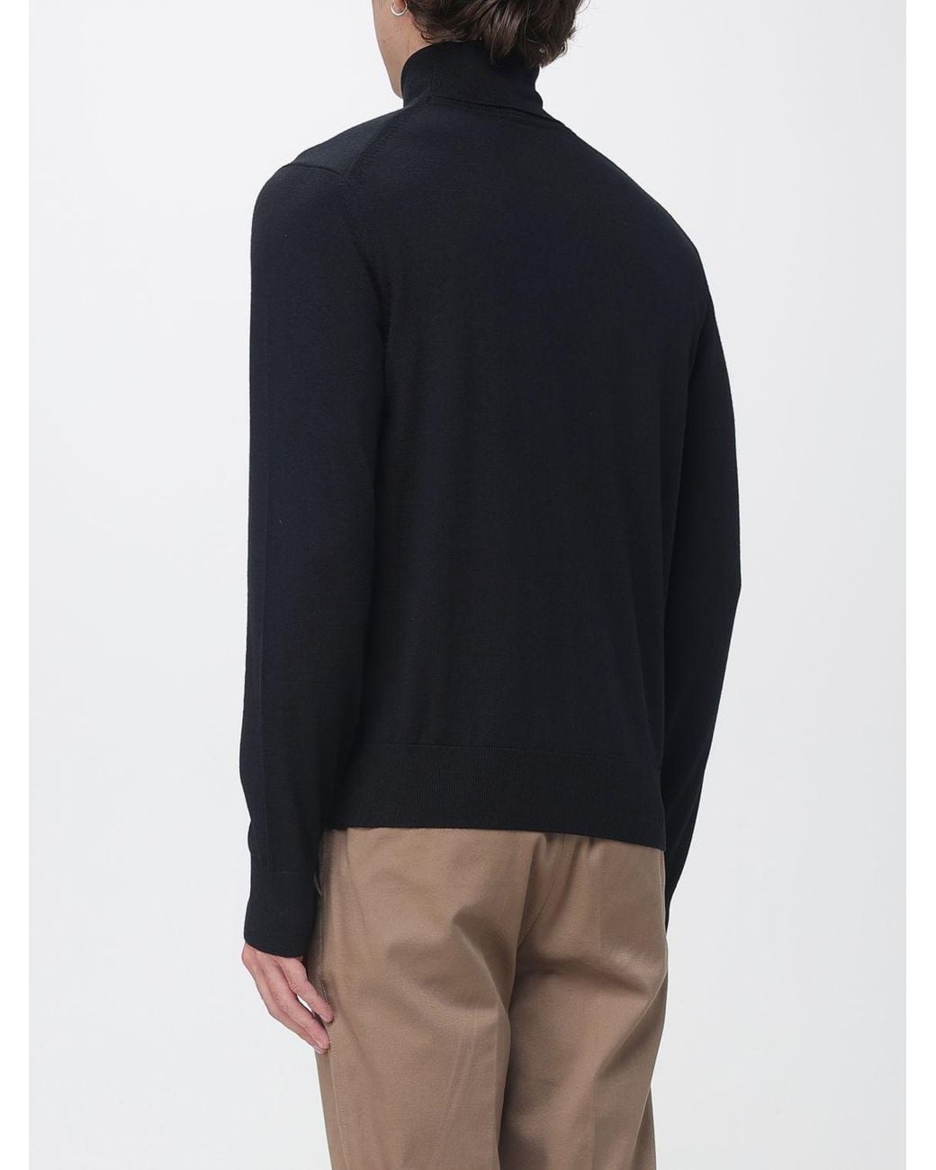 Boss Blue Virgin Wool Turtleneck Jumper With Ribbed Trims for men