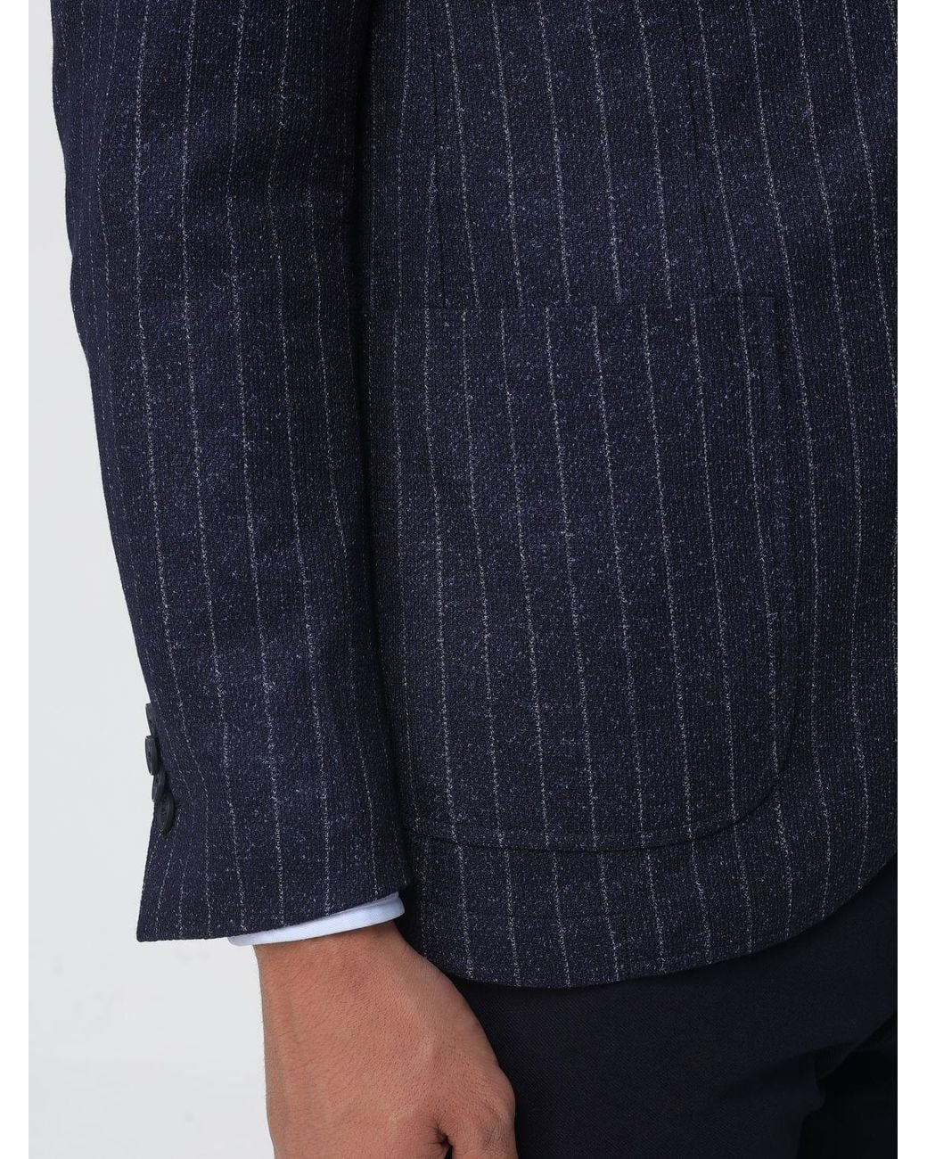 Manuel Ritz Blue Pinstriped Slim Fit Single-Breasted Viscose Blend Blazer for men