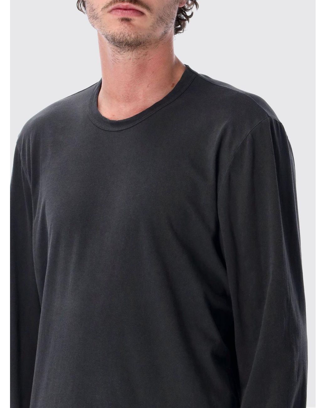James Perse Blue Long-Sleeved Cotton T-Shirt With Crew Neck for men