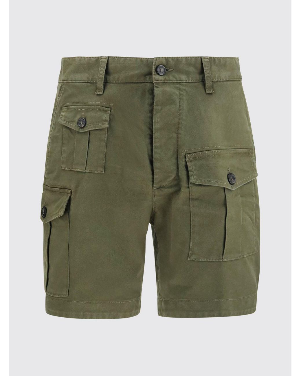 DSquared² Green Stretch Cotton Cargo Shorts With Side Pockets for men