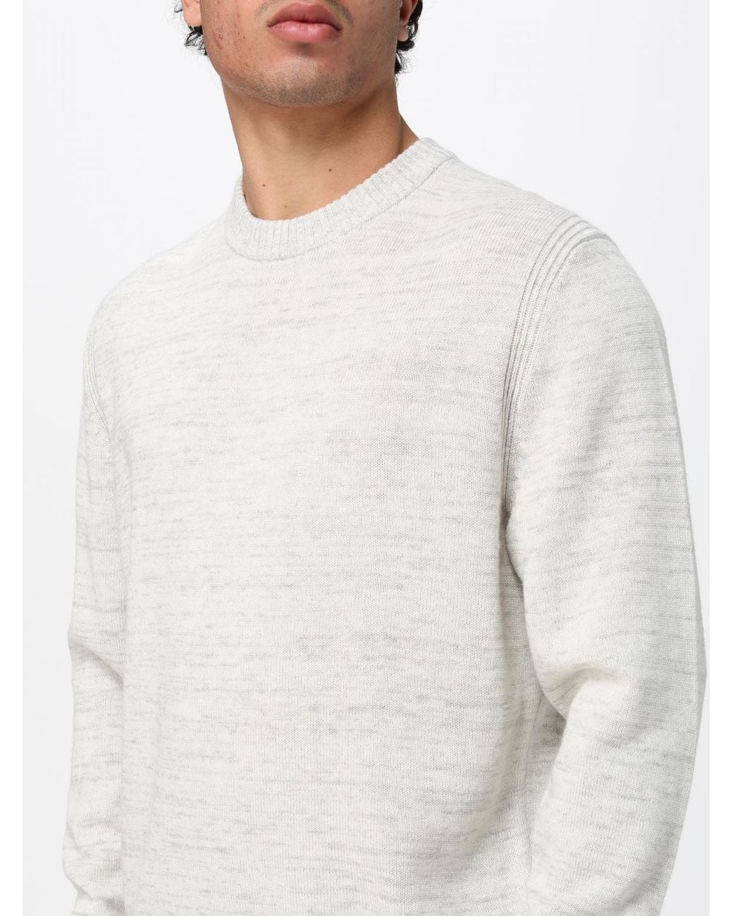 Boss White Abstract Pattern Virgin Wool Crew-Neck Jumper With Ribbed Trims for men