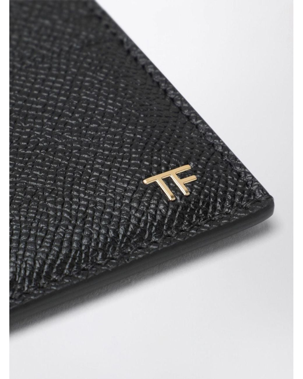 Tom Ford White Grained Calf Leather Card Holder With T Monogram for men