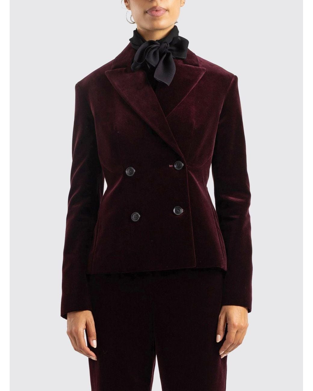 Alaïa Purple Cropped Double-Breasted Velvet Blazer With Peak Lapels
