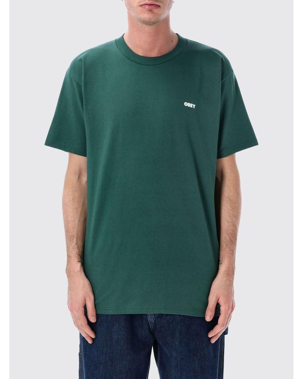 Obey Green Printed Cotton T-Shirt for men