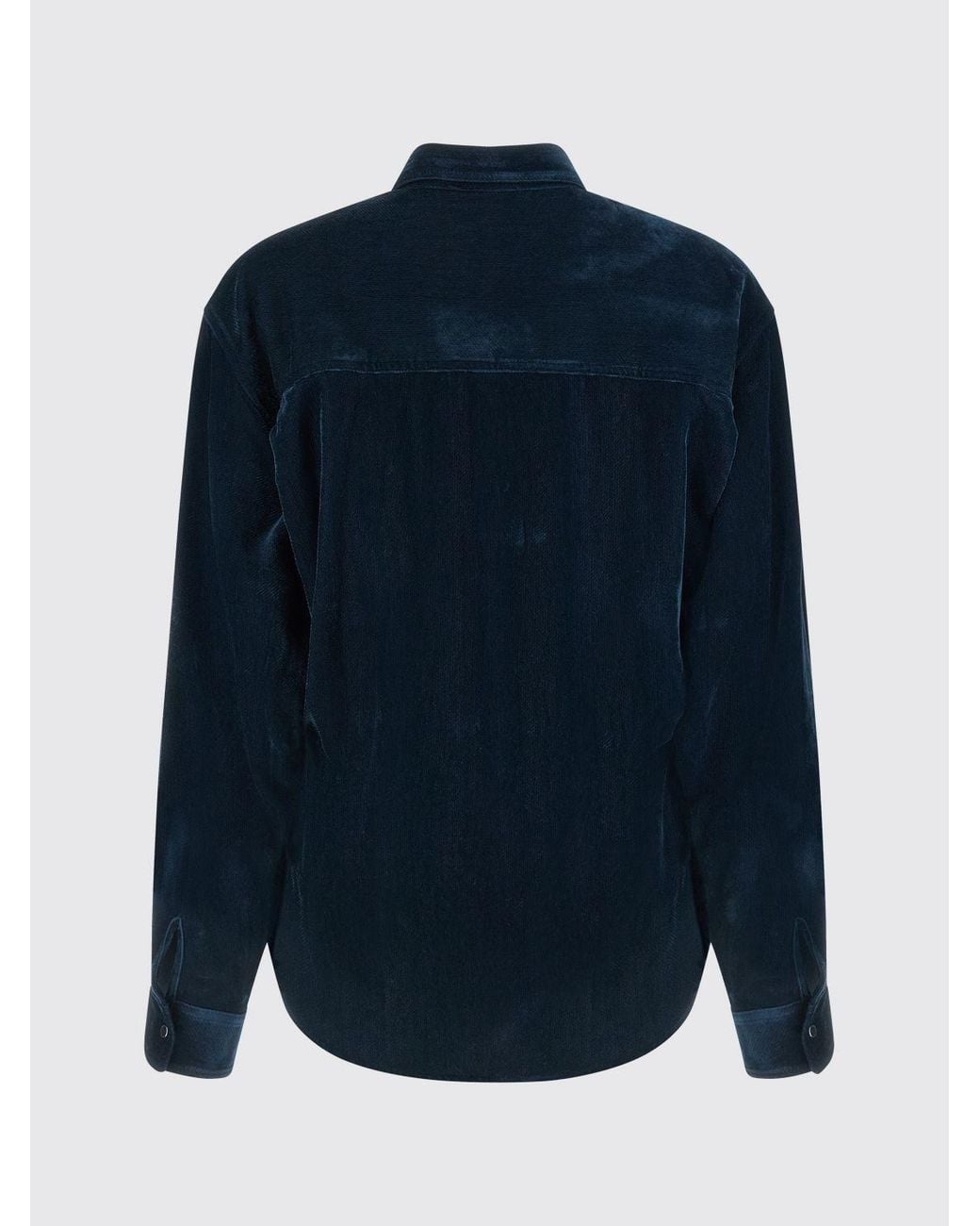 Nude Blue Long-Sleeved Velvet Shirt With A Classic Collar And Button Closure