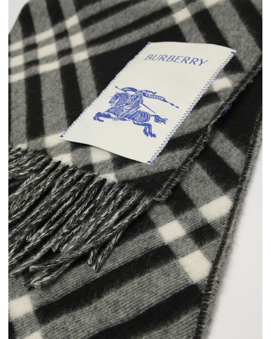 Burberry Black Fringed Check Pure Cashmere Scarf for men