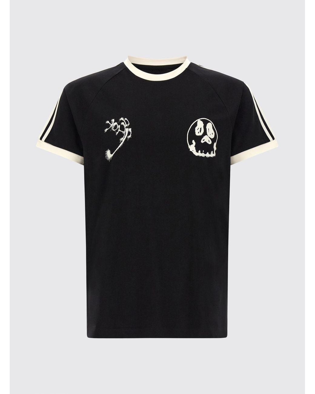 Y-3 Black Short-Sleeved Cotton T-Shirt With Skull Graphic Print And Contrast Logo for men