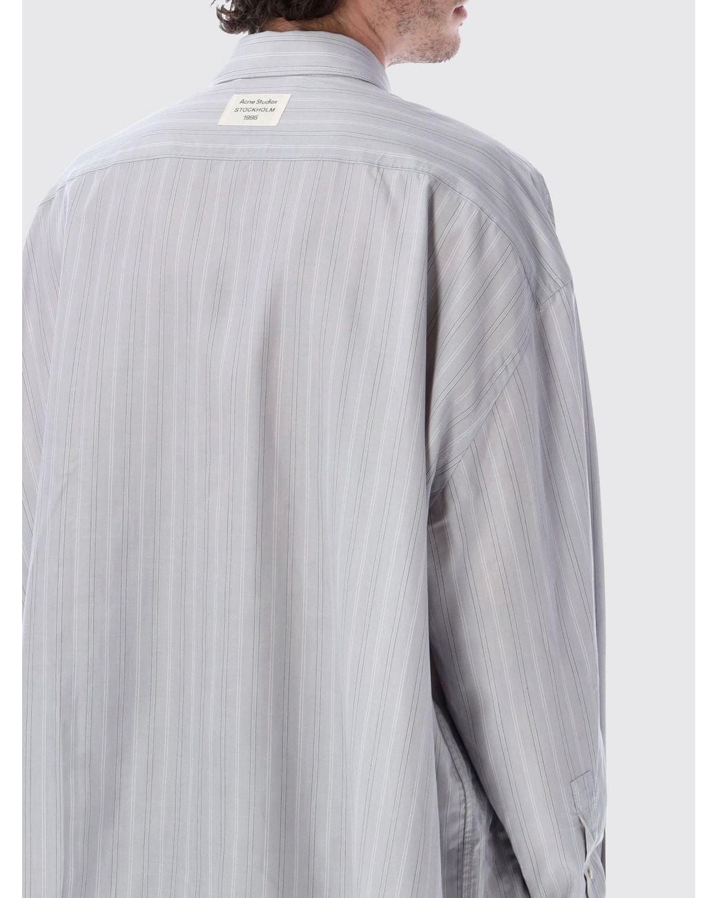Acne Gray Striped Cotton Casual Shirt for men