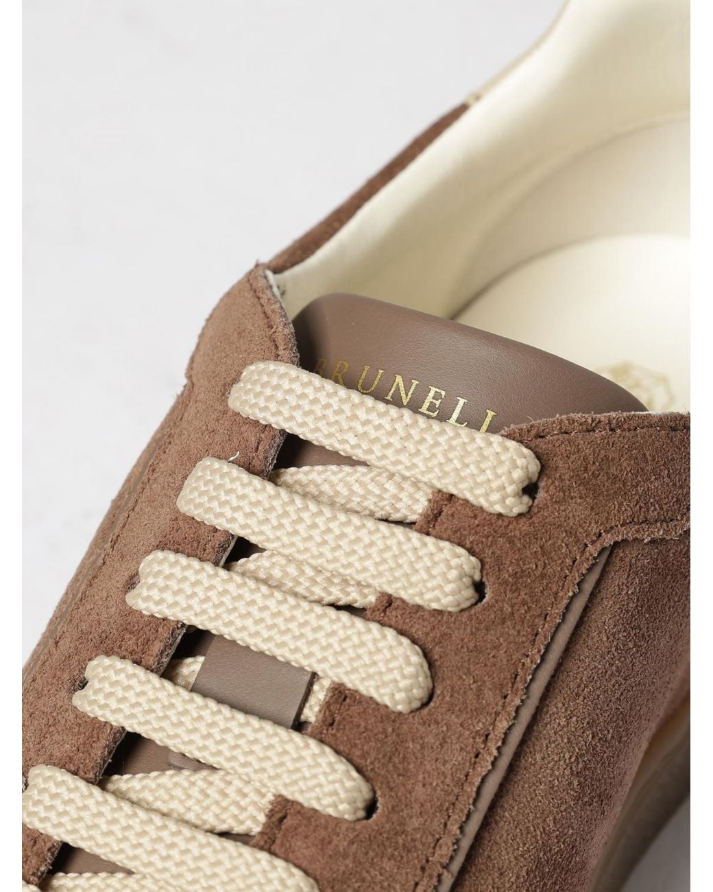 Brunello Cucinelli Brown Low-Top Suede Calfskin Sneakers With Laminated Logo for men