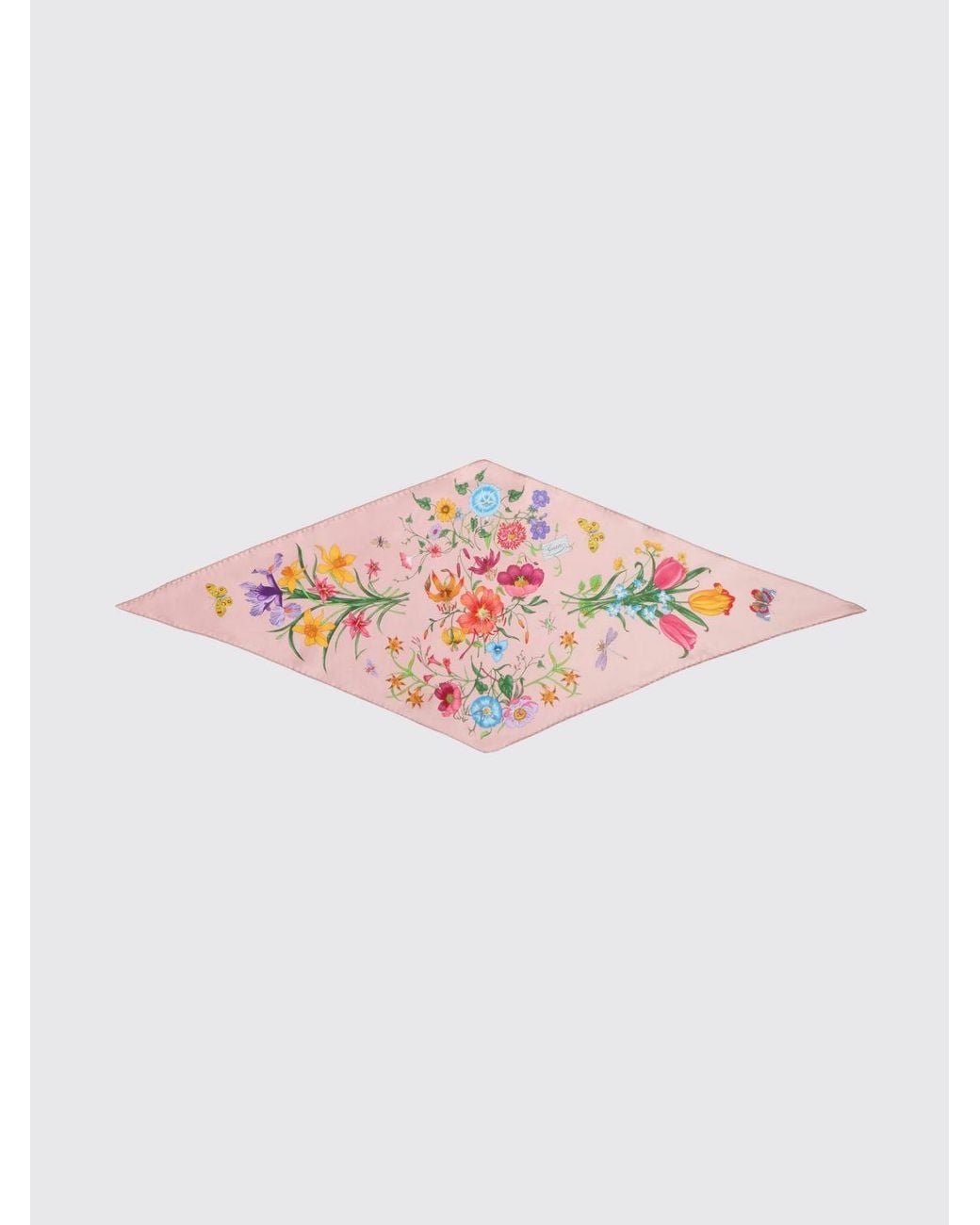 Gucci Pink Rautenförmiger Schal Aus Reiner Seide Mit Allover-Blumenprint