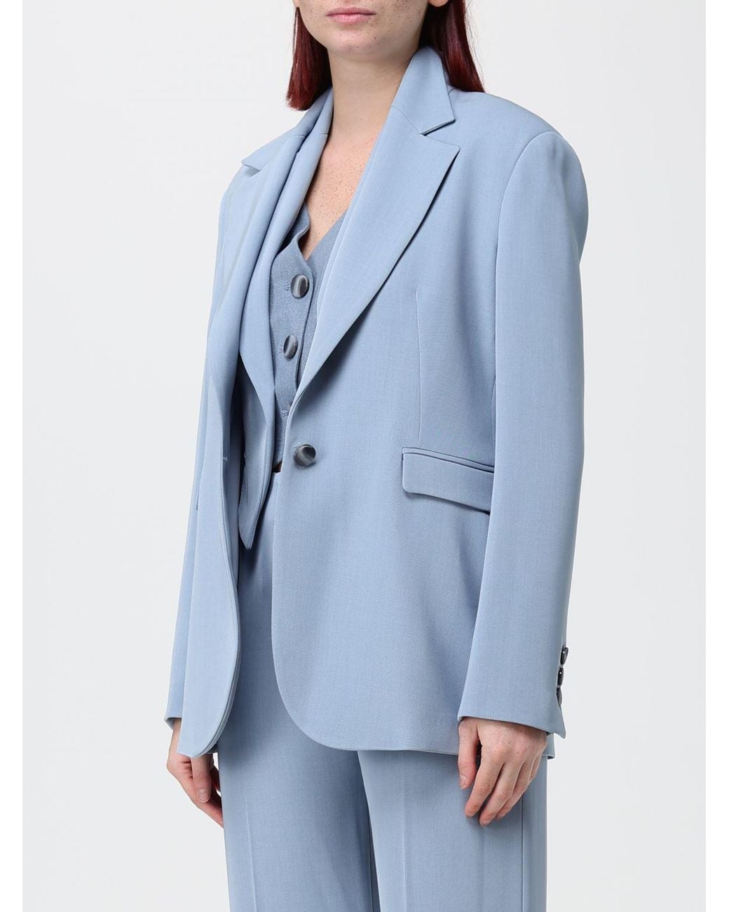 Hanita Blue Single-Breasted Viscose Blend Blazer With Waist Belt And Lapels