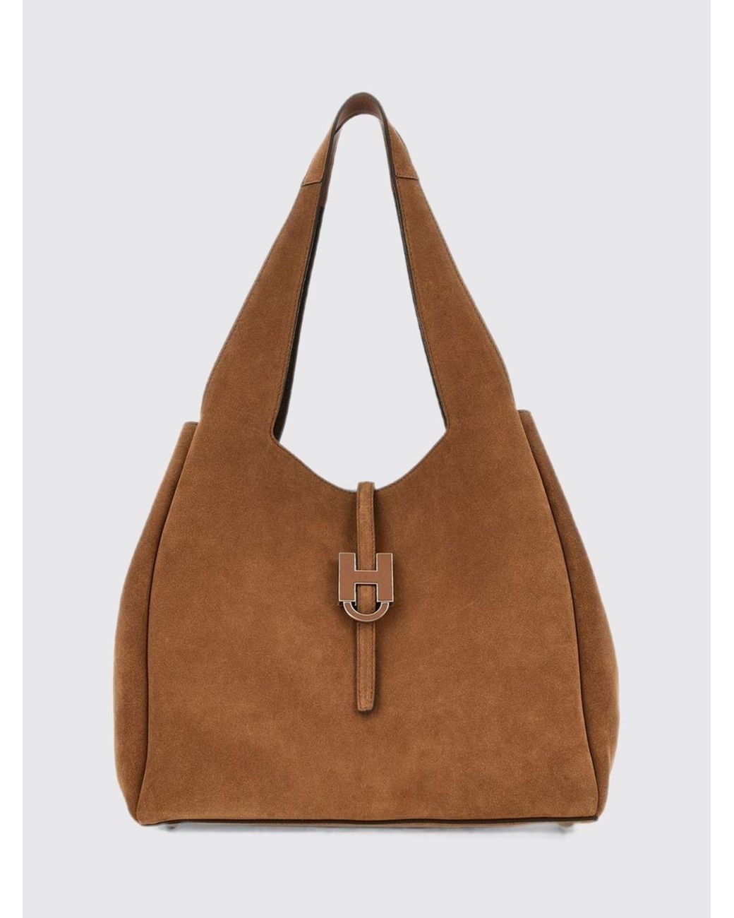 Hogan Brown Suede Leather Shoulder Bag With H Logo And Internal Pouch