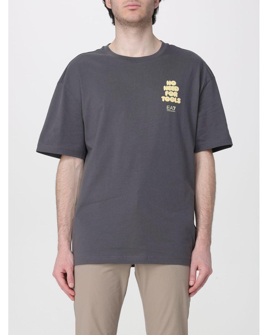 EA7 Gray Cotton T-Shirt With Sport Print for men