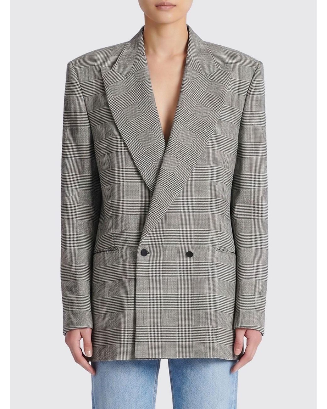 Balmain Gray Virgin Wool Double-Breasted Blazer