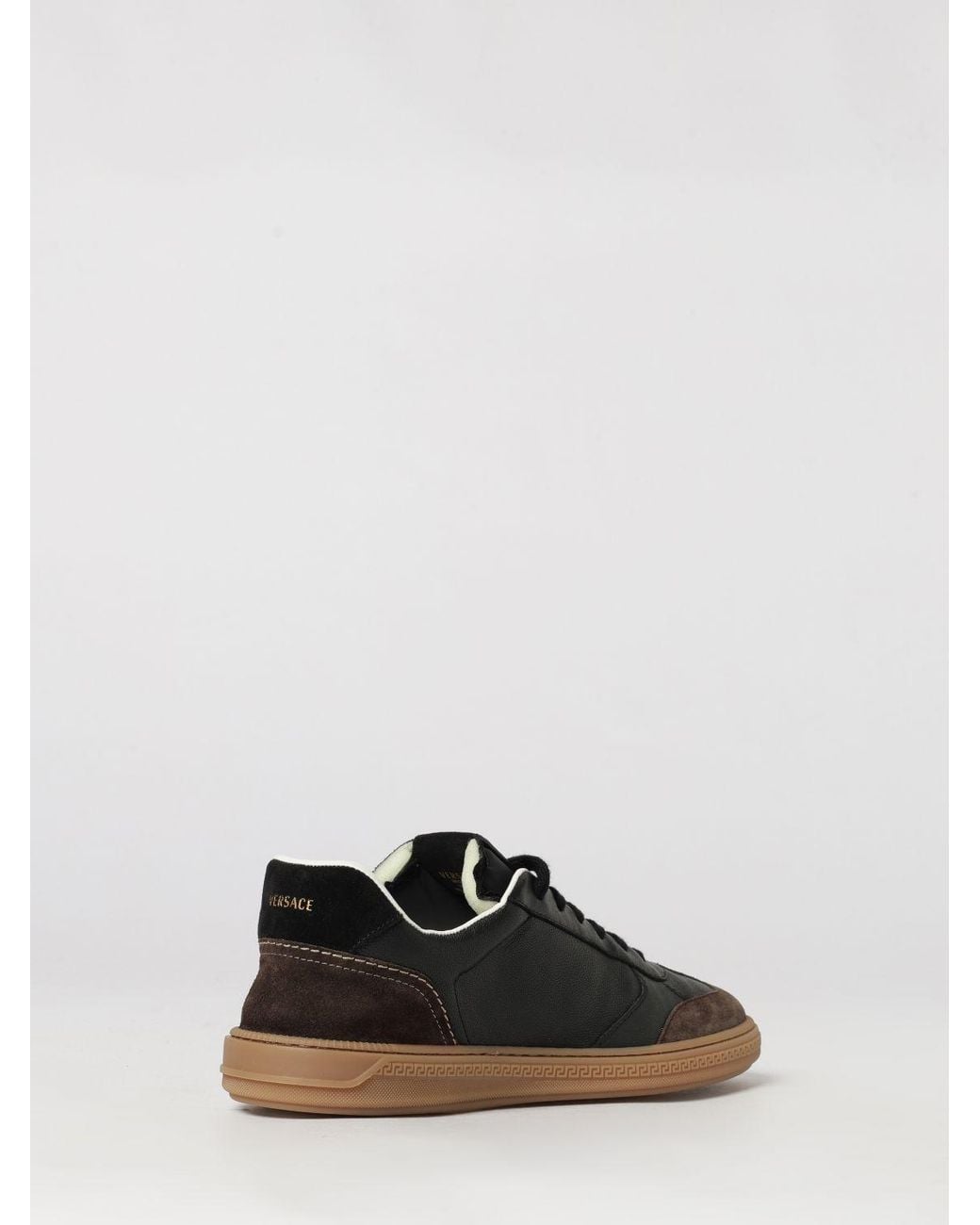 Versace Black Greca Court Bicolour Leather And Suede Low-Top Trainers With Laminated Logo for men