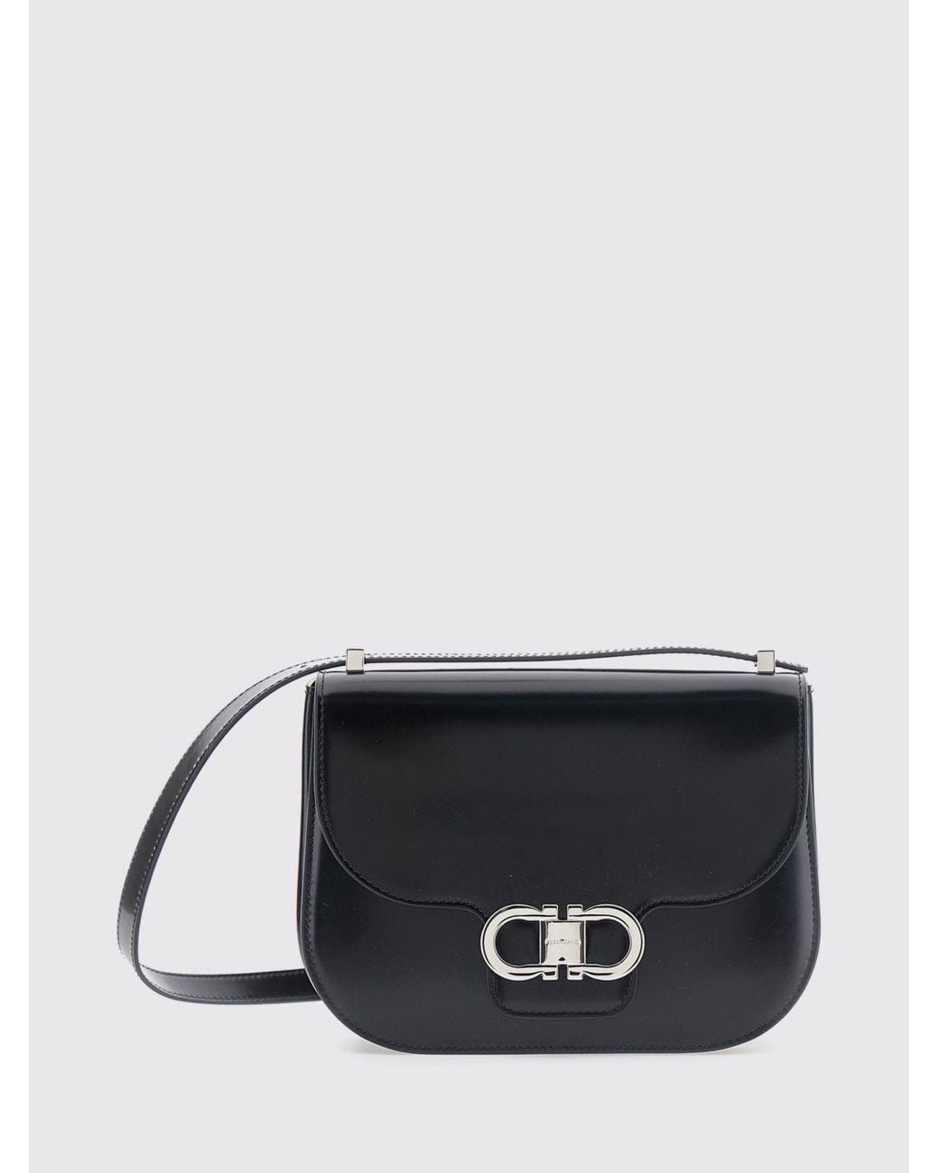Ferragamo Black Double Gancini Mini Calfskin Crossbody Bag