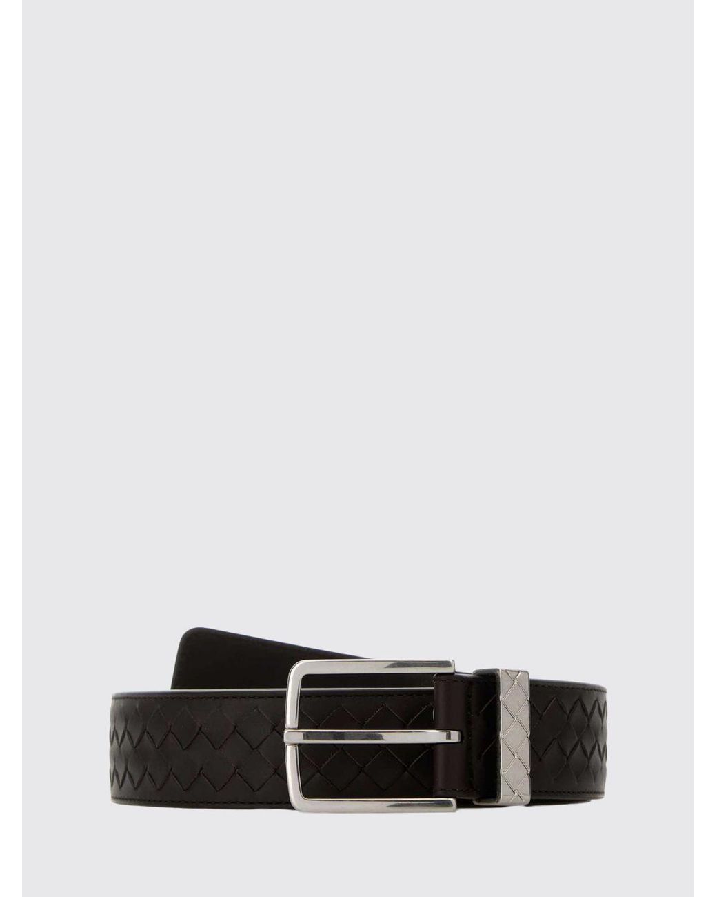 Bottega Veneta White Woven Calfskin Leather Belt With Pin Buckle for men