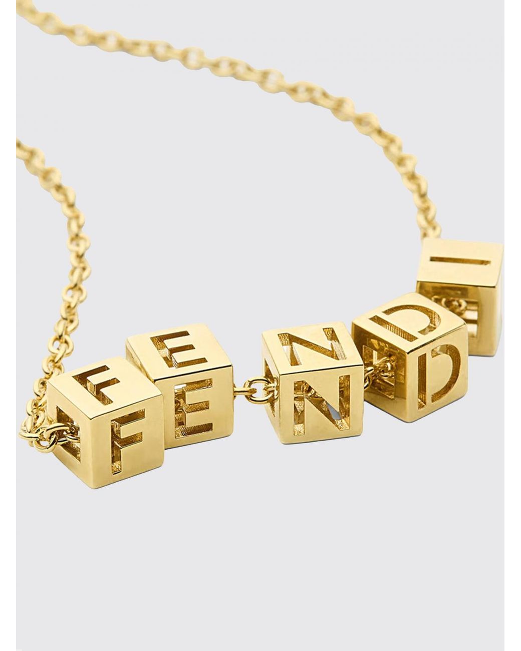 Fendi White Tone Brass Necklace With Logo Detail