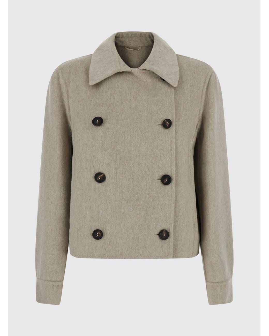 Brunello Cucinelli Natural Double-Breasted Peacoat