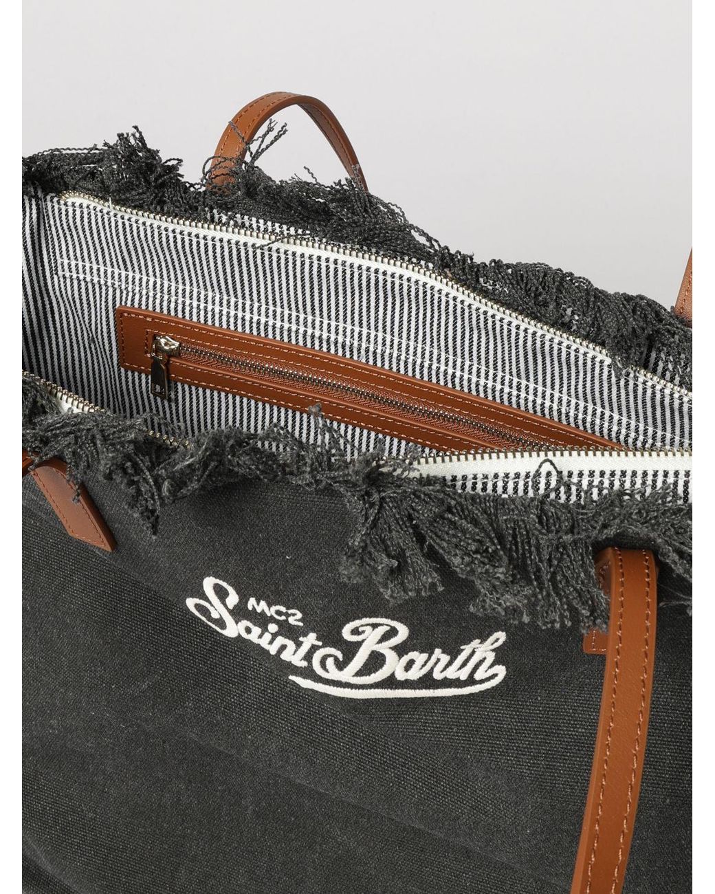 Mc2 Saint Barth Black Cotton Blend Shoulder Bag With Logo