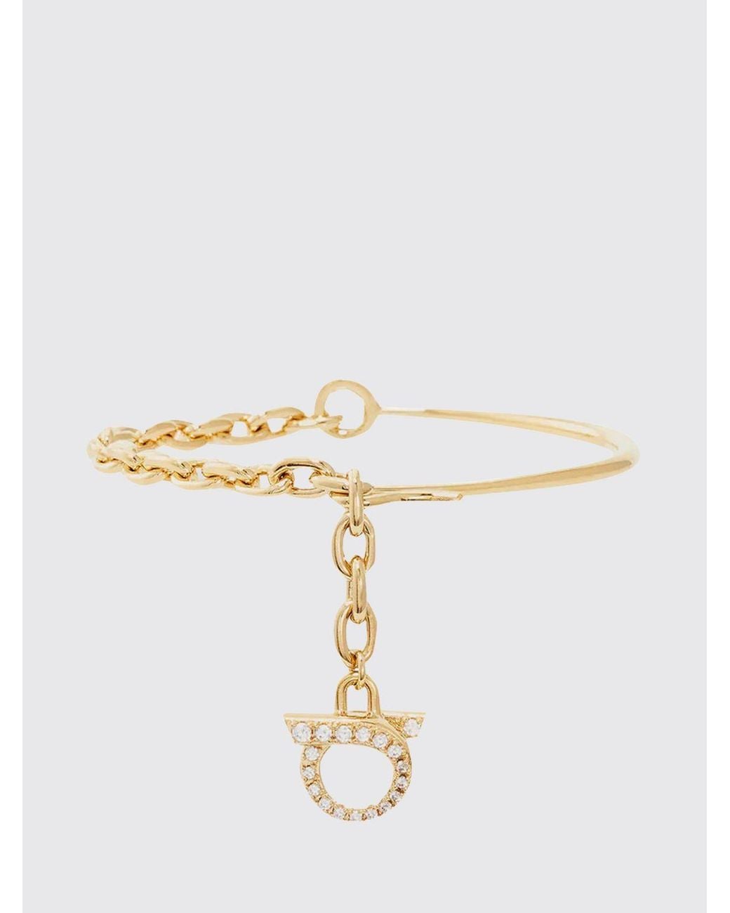 Ferragamo White Logo Detail Brass And Glass Bracelet