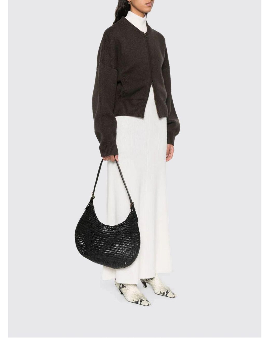 Dragon Diffusion Black Mezza Luna Woven Leather Bag