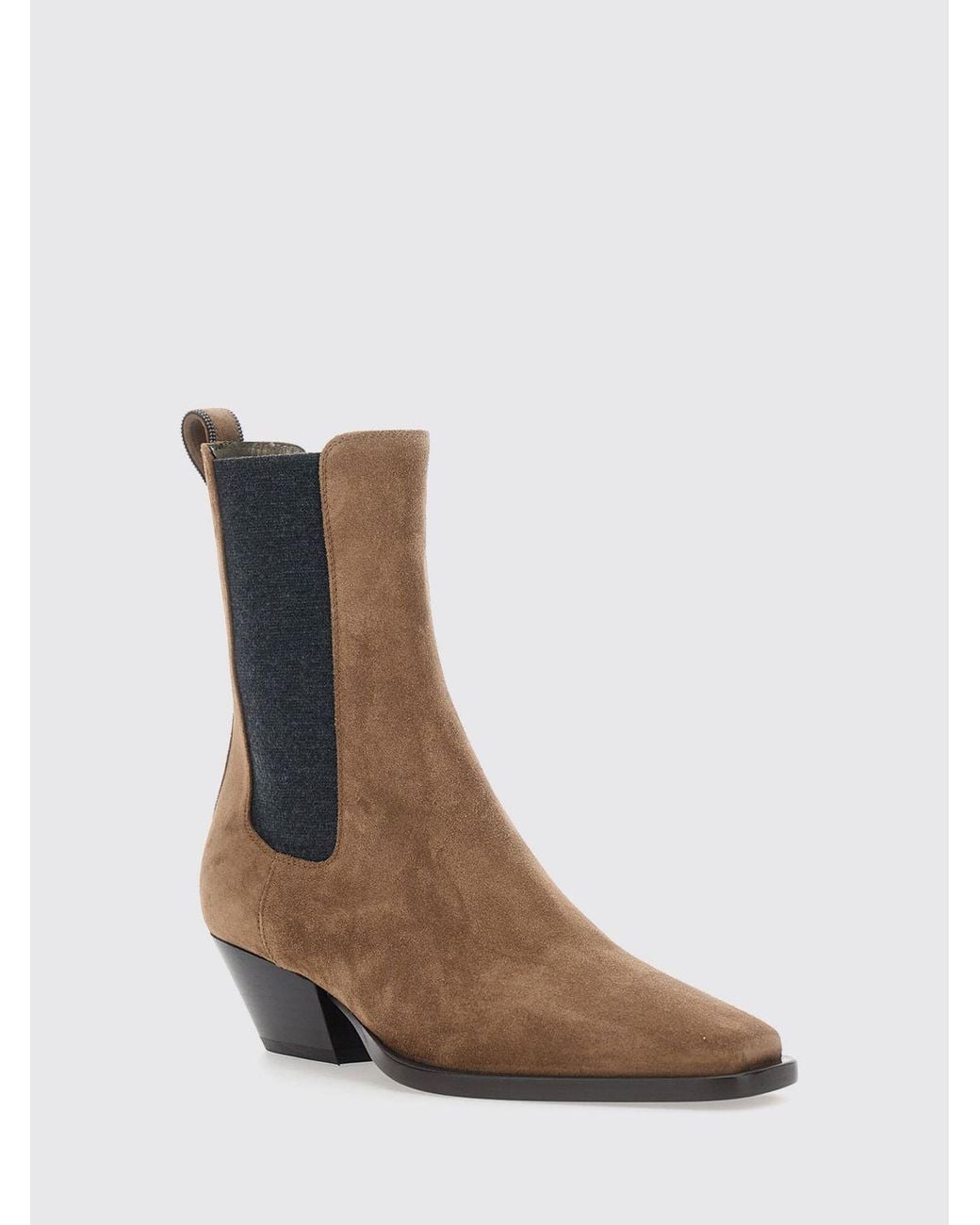 Brunello Cucinelli White Suede Chelsea Ankle Boots With A Low Flared Heel