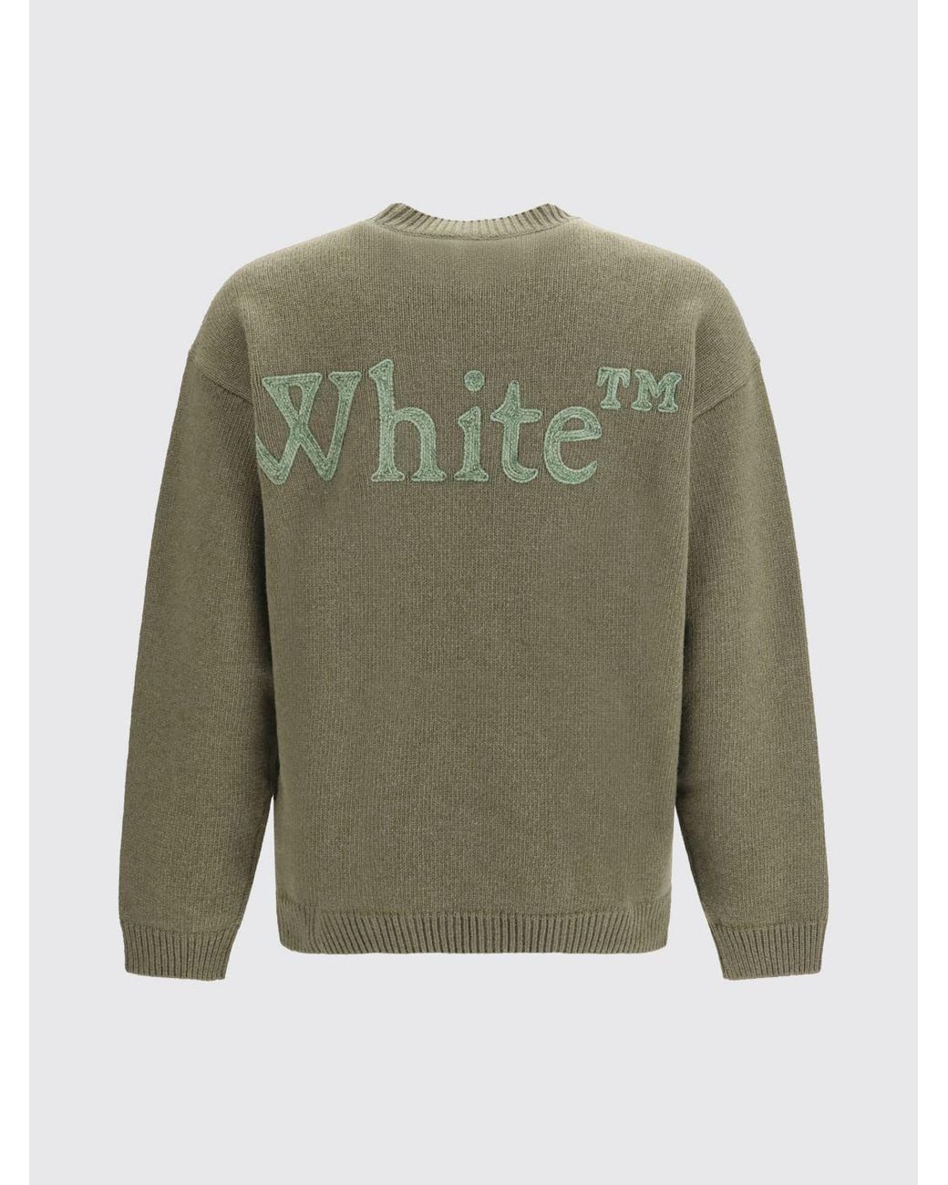 Off-White c/o Virgil Abloh Green Wool Blend Crew Neck Jumper With Jacquard Logo for men
