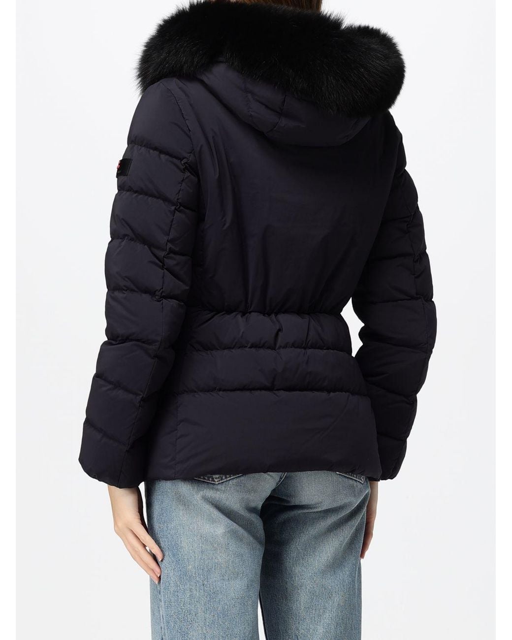 Peuterey Black Short Polyester Down Jacket With Shearling Hood And High Neck
