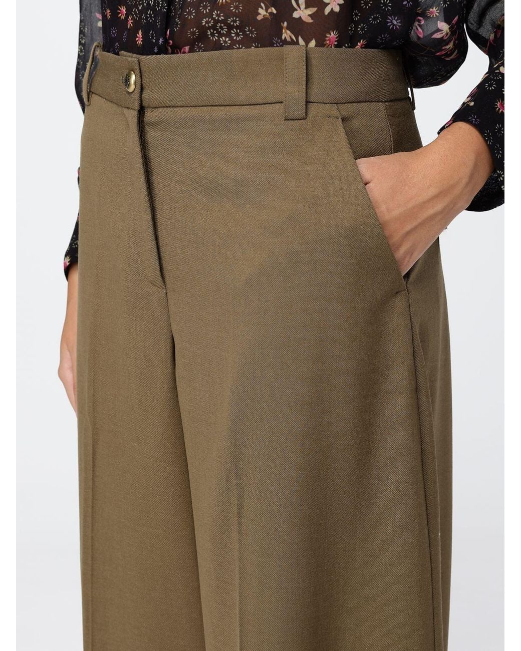 Pinko Green Slim Fit Skinny Wool Blend Mid-Rise Trousers