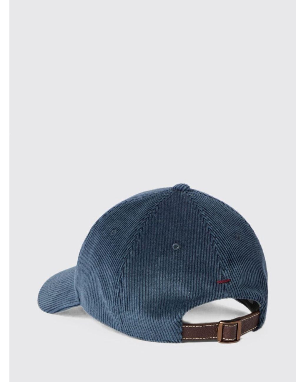 Brunello Cucinelli Blue Cotton And Cashmere Corduroy Baseball Cap for men