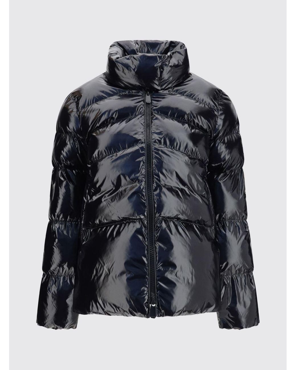 Pinko Blue Quilted Water-Repellent Nylon Short Puffer Jacket With High Neck