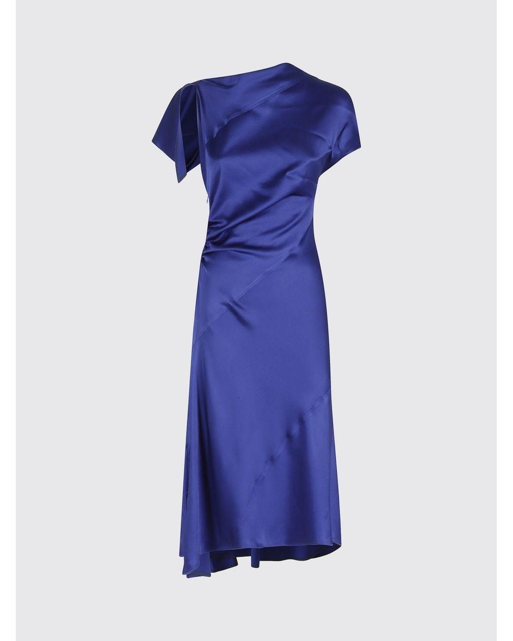 Victoria Beckham Blue Asymmetric Slim Fit Midi Dress With Short Sleeves