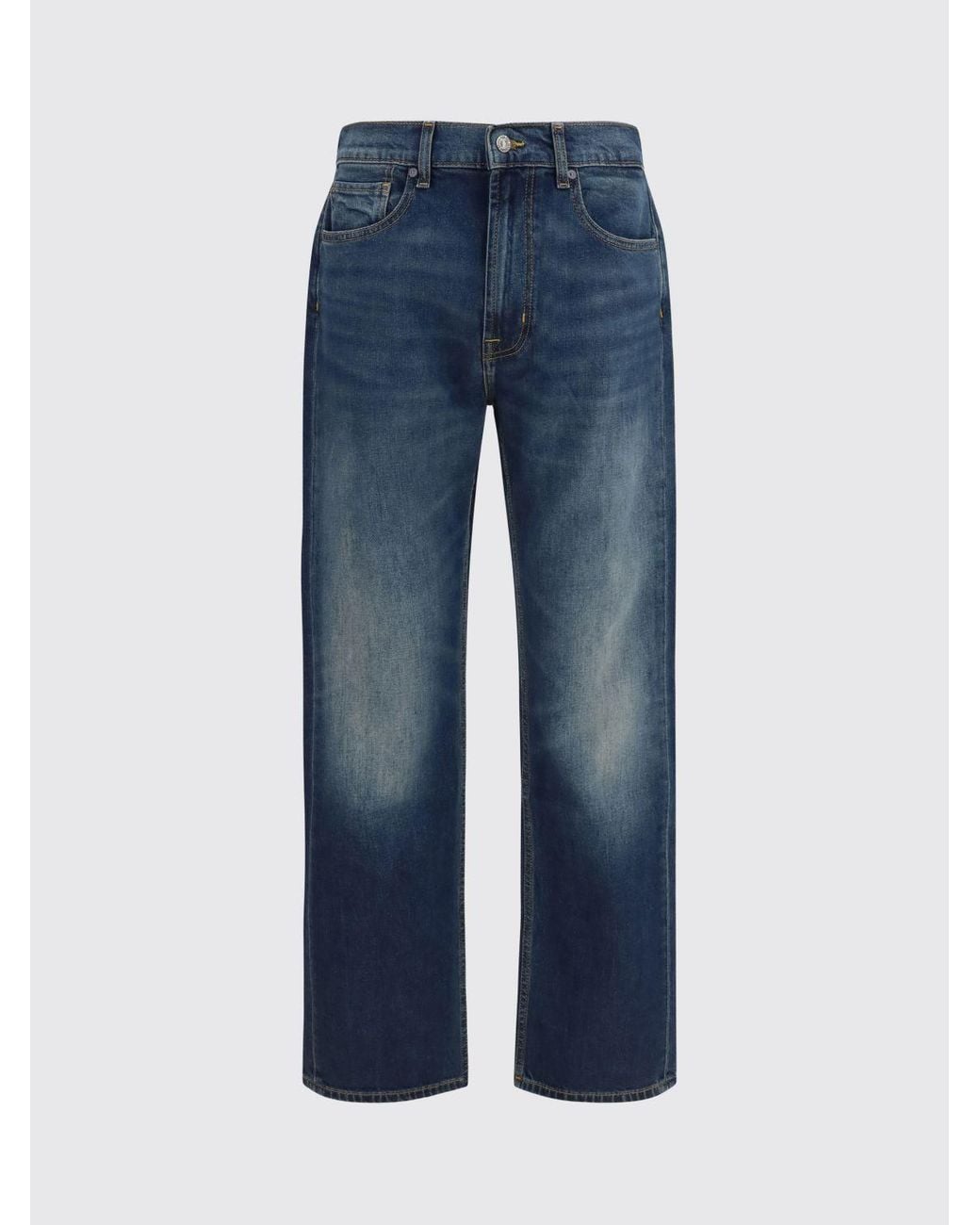 7 For All Mankind Blue Mid-Rise Straight Fit Jeans for men