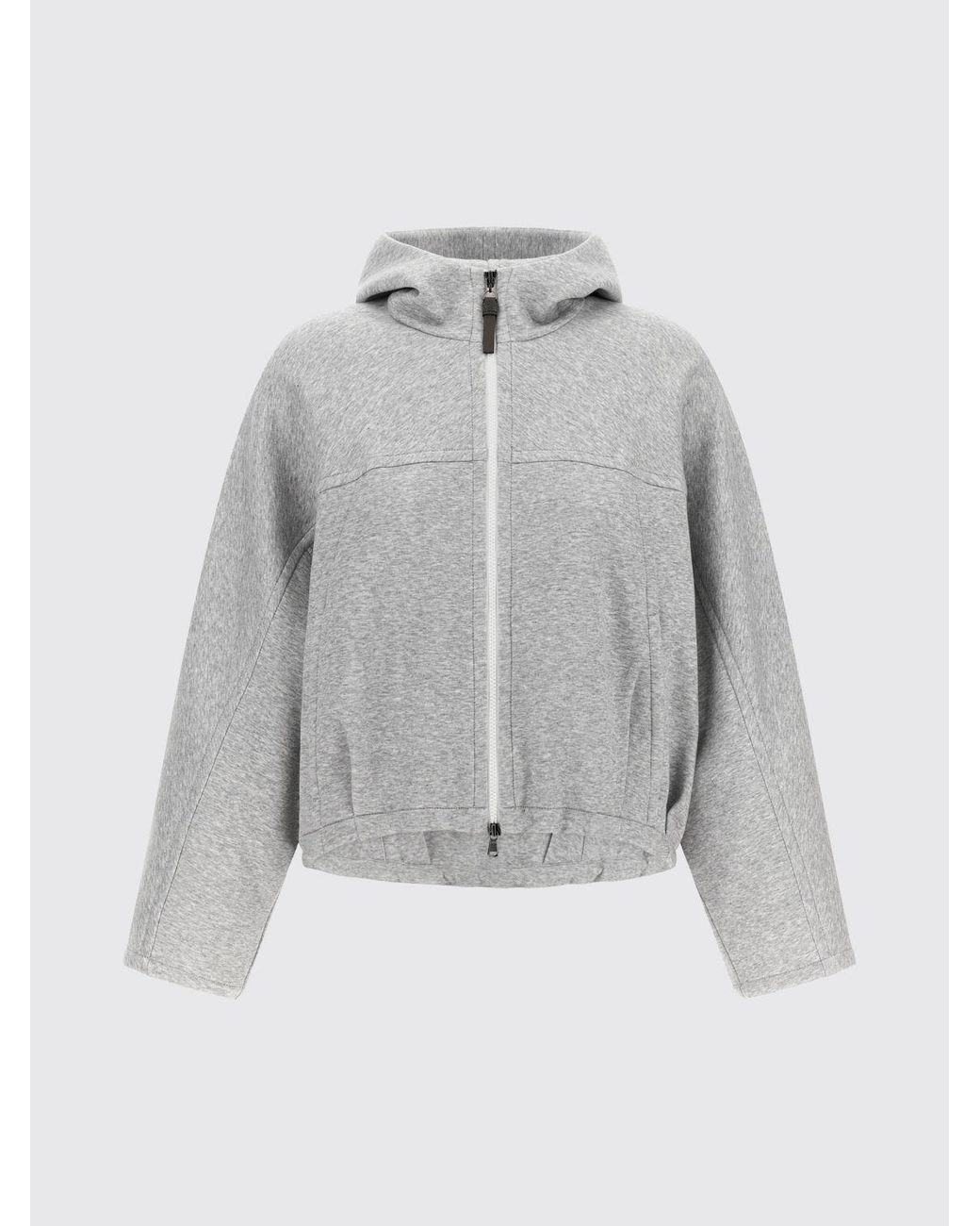 Brunello Cucinelli Gray Cotton And Cashmere Zip-Up Hoodie